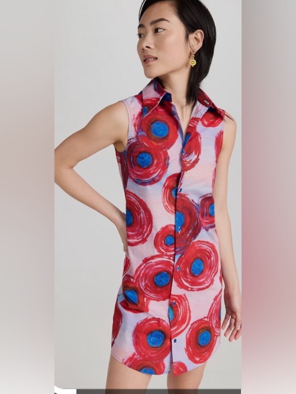 Marni Red & Blue Sleeveless Button-Down Painted Circle Top